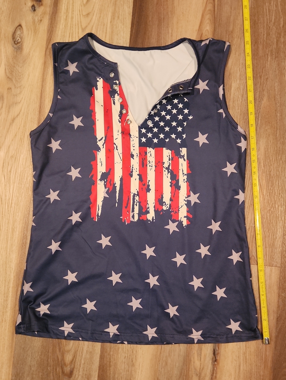 Sleeveless American Flag Star Print Women's Top - Navy Red White